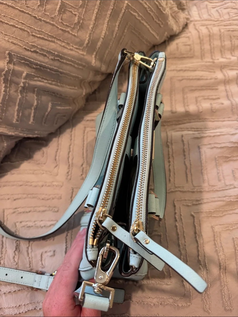 kate spade Mint Green Saffiano Leather Satchel with Crossbody Strap